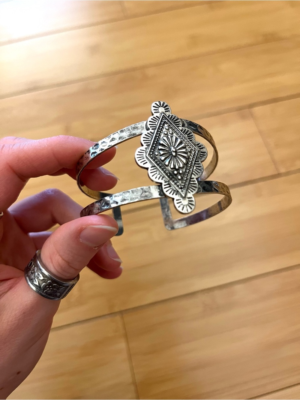 Stamped Western-Style Silver Cuff Bracelet